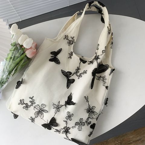 Women's Large Canvas Butterfly Vintage Style Square Open Underarm Bag