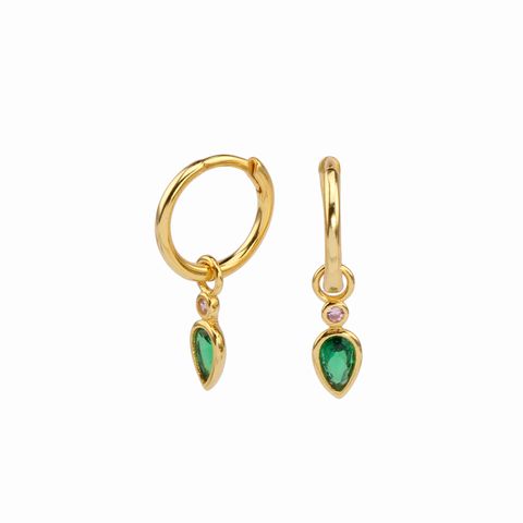 1 Pair Simple Style Water Droplets Sterling Silver Inlay Zircon White Gold Plated Gold Plated Drop Earrings