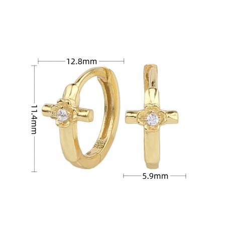 1 Pair Simple Style Cross Sterling Silver Inlay Zircon White Gold Plated Gold Plated Earrings
