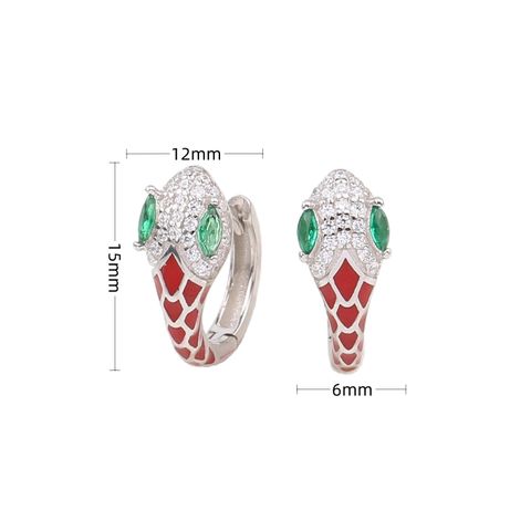 1 Pair Retro Classic Style Snake Sterling Silver Enamel Plating Inlay Zircon White Gold Plated Gold Plated Hoop Earrings