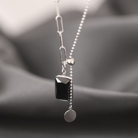 Wholesale Simple Style Streetwear Geometric Sterling Silver Agate Pendant Necklace