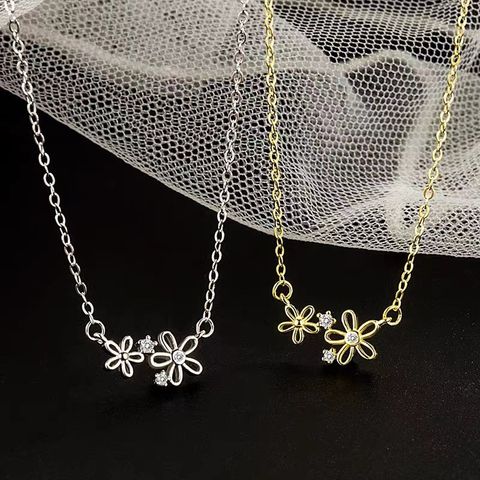 Wholesale Simple Style Flower Sterling Silver Zircon Necklace