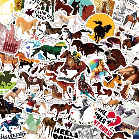 50 Pieces Creative Horse Galloping Graffiti Stickers Horse Racing Journal Stickers Computer Phone Case Pvc Waterproof Small Stickers