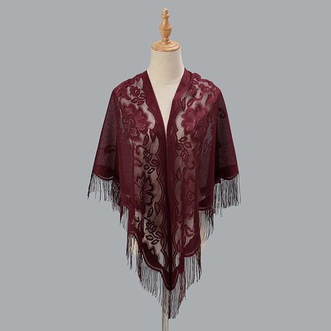 Women's Sweet Solid Color Polyester Lace Silk Scarf
