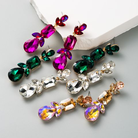 1 Pair Elegant Luxurious Sweet Water Droplets Plating Inlay Alloy Rhinestones Gold Plated Drop Earrings