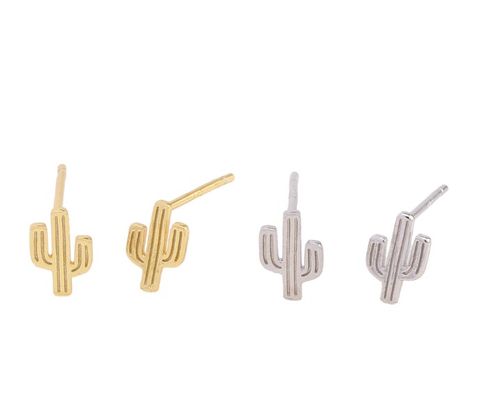 1 Pair Simple Style Cactus Sterling Silver Plating White Gold Plated Gold Plated Ear Studs