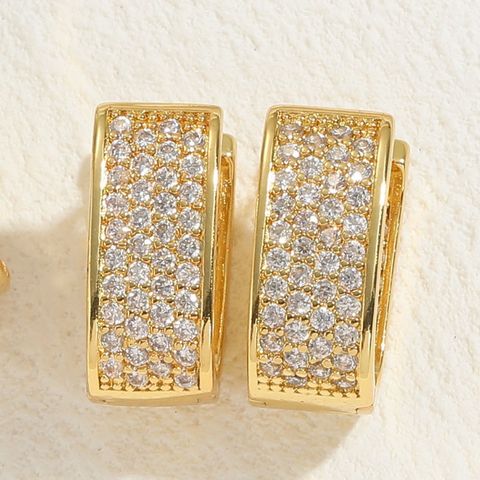 1 Pair Elegant Luxurious Classic Style Solid Color Asymmetrical Plating Inlay Copper Zircon 14k Gold Plated Hoop Earrings