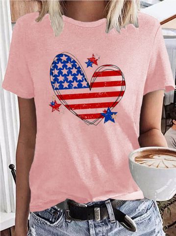 Women's T-shirt Short Sleeve T-shirts Printing Streetwear Heart Shape