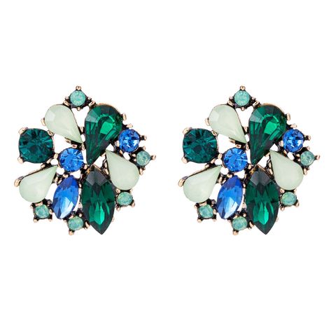 Glam Lady Flower Alloy Plating Inlay Artificial Crystal Women's Ear Studs