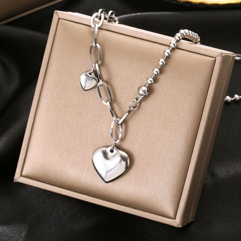 201 Stainless Steel Hip-Hop Polishing Heart Shape Long Necklace