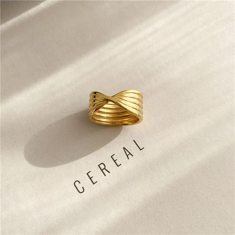 Basic Classic Style Geometric Titanium Steel Plating Inlay Shell 18k Gold Plated Rings
