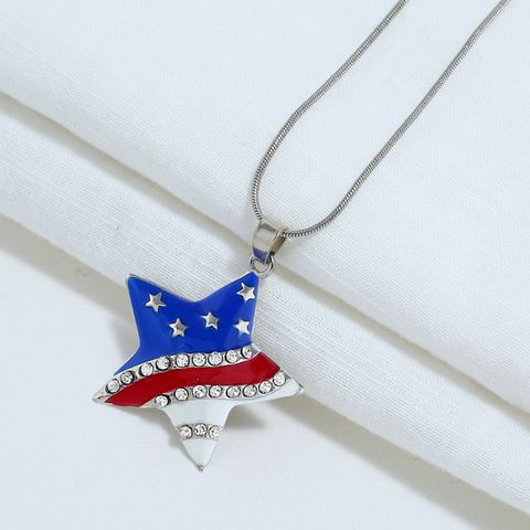Ethnic Style Streetwear Star American Flag Alloy Enamel Inlay Artificial Diamond Independence Day Women's Pendant Necklace