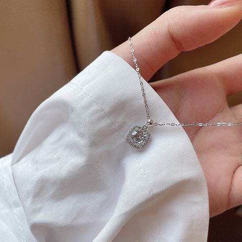 Wholesale Simple Style Geometric Sterling Silver Zircon Pendant Necklace