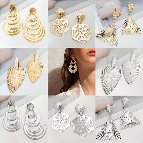 Exaggerated Simple Style Triangle Hexagon Round Alloy Plating Women's Drop Earrings
