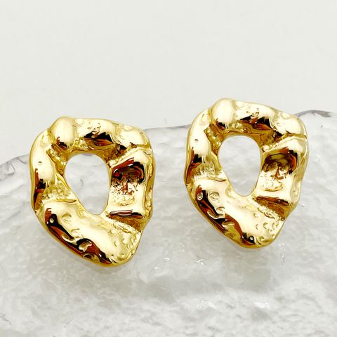 1 Pair Artistic Irregular Polishing Plating Hollow Out 304 Stainless Steel 14K Gold Plated Ear Studs