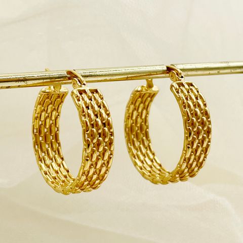 1 Pair Vintage Style Simple Style Round Chain Stainless Steel Metal Polishing Plating Gold Plated Hoop Earrings