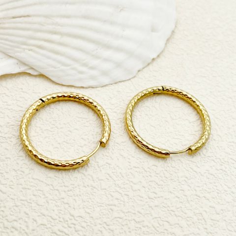 1 Pair Simple Style Commute Circle Polishing Plating 304 Stainless Steel 14K Gold Plated Hoop Earrings