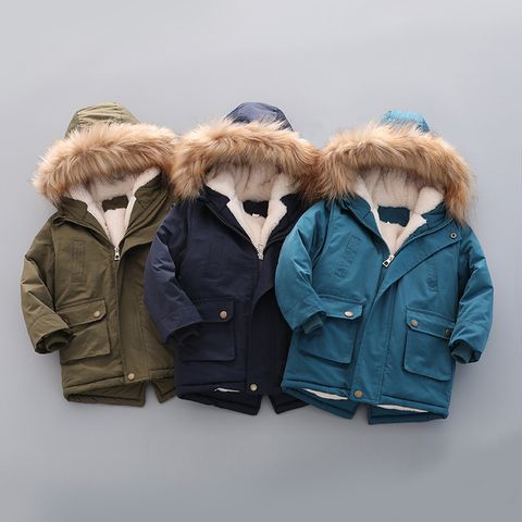 Casual Solid Color Multiple Pockets Cotton Blend Boys Outerwear