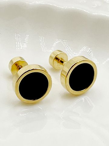 1 Pair Simple Style Round Enamel Plating 304 Stainless Steel Shell 14K Gold Plated Ear Studs