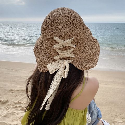 Women's Vacation Simple Style Bow Knot Big Eaves Sun Hat