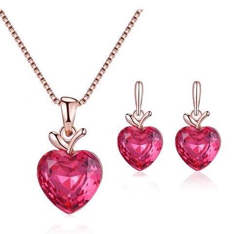 Simple Style Heart Shape Rhinestones Alloy Wholesale Jewelry Set