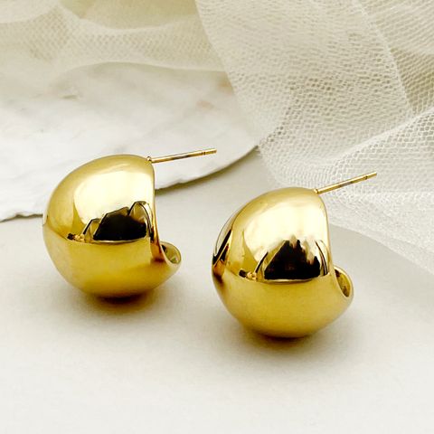 1 Pair Elegant Sweet Simple Style Solid Color Polishing Plating 304 Stainless Steel 14K Gold Plated Ear Studs