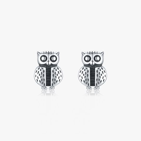 1 Pair Ins Style Vintage Style Owl Sterling Silver Rhodium Plated Ear Studs