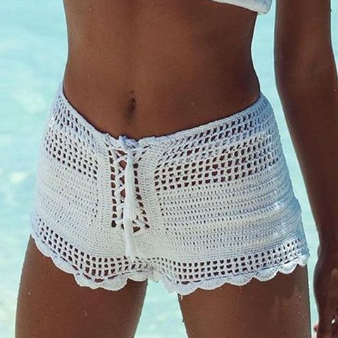Women's Solid Color Cotton Swimming Trunks Vacation Cover Ups