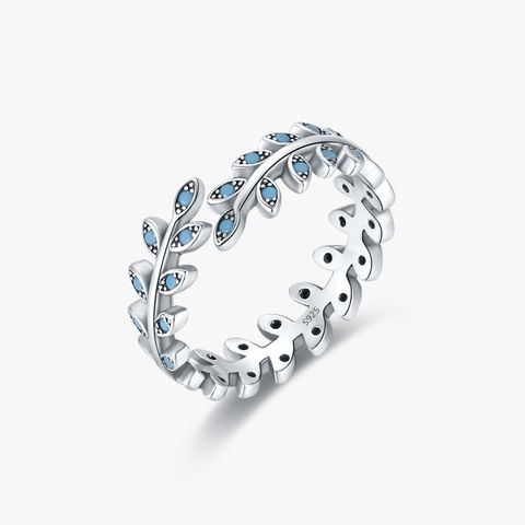 Wholesale Ins Style Elegant Leaf Sterling Silver Rhodium Plated Turquoise Open Ring
