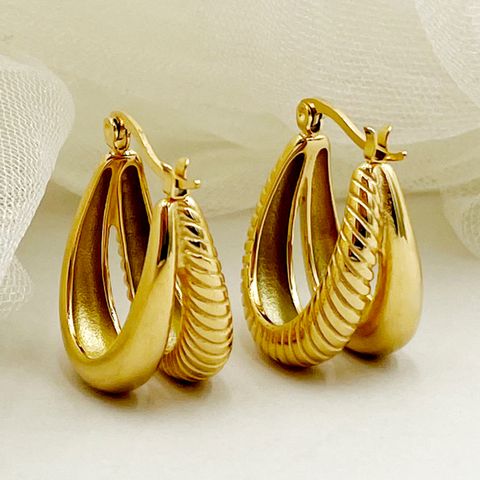 1 Pair Roman Style Artistic Commute U Shape Polishing Plating 304 Stainless Steel 14K Gold Plated Hoop Earrings