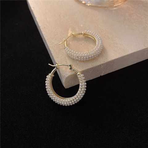 Commute Geometric Imitation Pearl Copper Inlay Artificial Pearls Women's Earrings