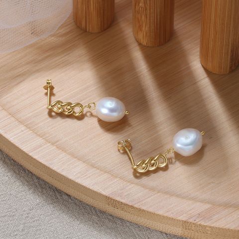 1 Pair Simple Style Geometric Sterling Silver Plating Inlay Freshwater Pearl Ear Studs