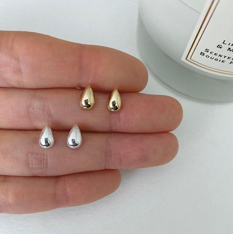 1 Pair Simple Style Water Droplets Sterling Silver Plating Ear Studs