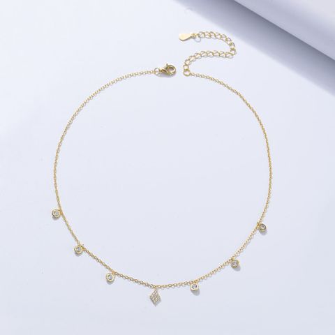 Wholesale Simple Style Round Sterling Silver Rhinestones Choker