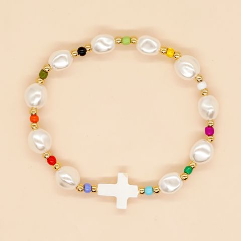 Simple Style Shiny Cross Imitation Pearl Women's Bracelets