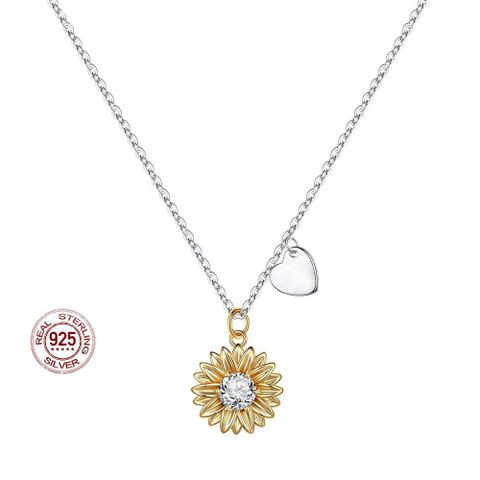 Wholesale Elegant Sunflower Letter Sterling Silver Zircon Pendant Necklace