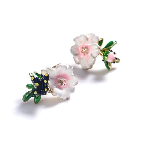 Simple Style Flower Alloy Inlay Artificial Gemstones Women's Ear Studs