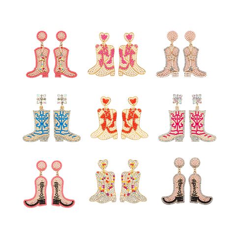1 Pair Vintage Style Cowboy Style Boots Irregular Alloy Drop Earrings