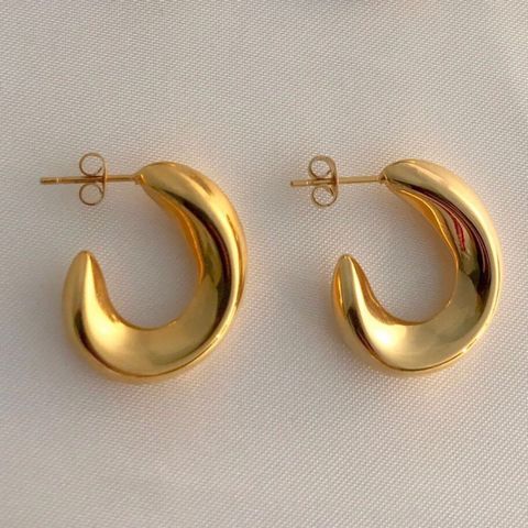 1 Pair Retro C Shape Plating Stainless Steel 18k Gold Plated Ear Studs