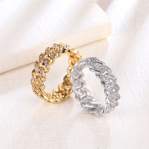 Simple Style Solid Color Brass Gold Plated Silver Plated Zircon Rings In Bulk