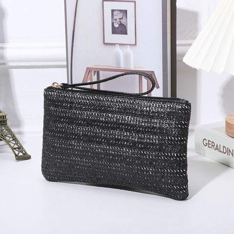 Black Pink Beige Straw Solid Color Square Evening Bags