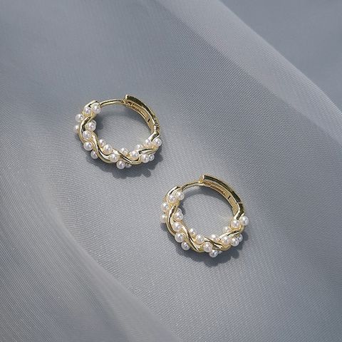 1 Pair Elegant Geometric Beaded Plating Imitation Pearl Earrings