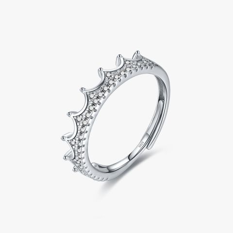 Elegant Crown Sterling Silver Inlay Zircon Rhodium Plated Rings
