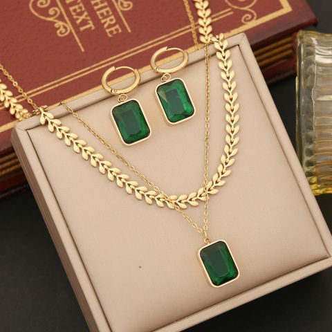 Stainless Steel 18K Gold Plated Vintage Style Layered Plating Inlay Rectangle Artificial Gemstones Bracelets Earrings Necklace