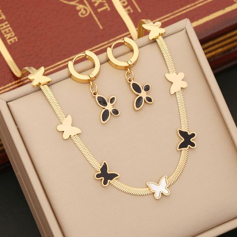 Stainless Steel 18K Gold Plated IG Style Animal Butterfly Bracelets Earrings Necklace