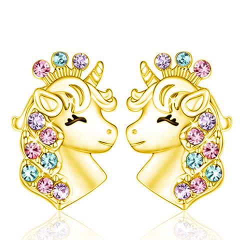 Moda Forma De Corazón Unicornio Aleación Embutido Diamantes De Imitación Mujeres Pulsera Aretes Collar