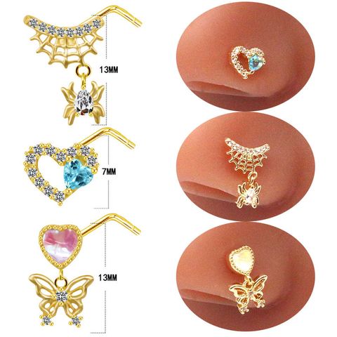 Streetwear Fruit Heart Shape Stainless Steel Copper Plating Inlay Zircon Nose Ring