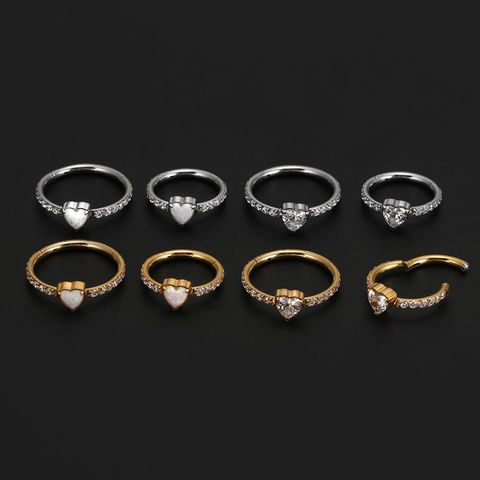 Simple Style Heart Shape Titanium Steel Inlay Zircon Nose Ring