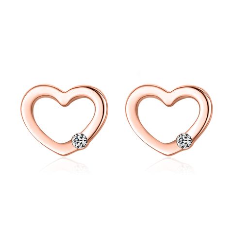 1 Pair Elegant Heart Shape Sterling Silver Plating Inlay Zircon Rose Gold Plated Rhodium Plated Ear Studs