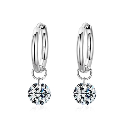 1 Pair Ins Style Round Sterling Silver Plating Inlay Zircon 14k Gold Plated Rhodium Plated Drop Earrings